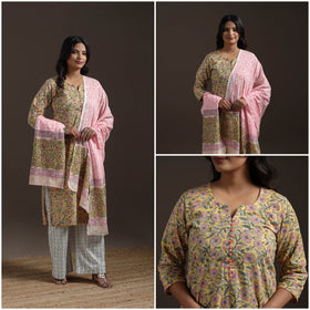 Hand cotton sanganeri suit set with dupatta for women 01