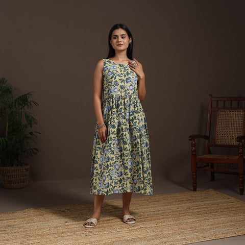 Yellow - hand flared sanganeri dress 11 - handcrafted
