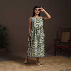 Yellow - hand flared sanganeri dress 11 - handcrafted