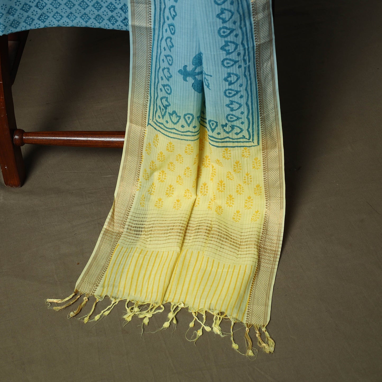 Hand block print mangalagiri cotton 3pc unstitched dress