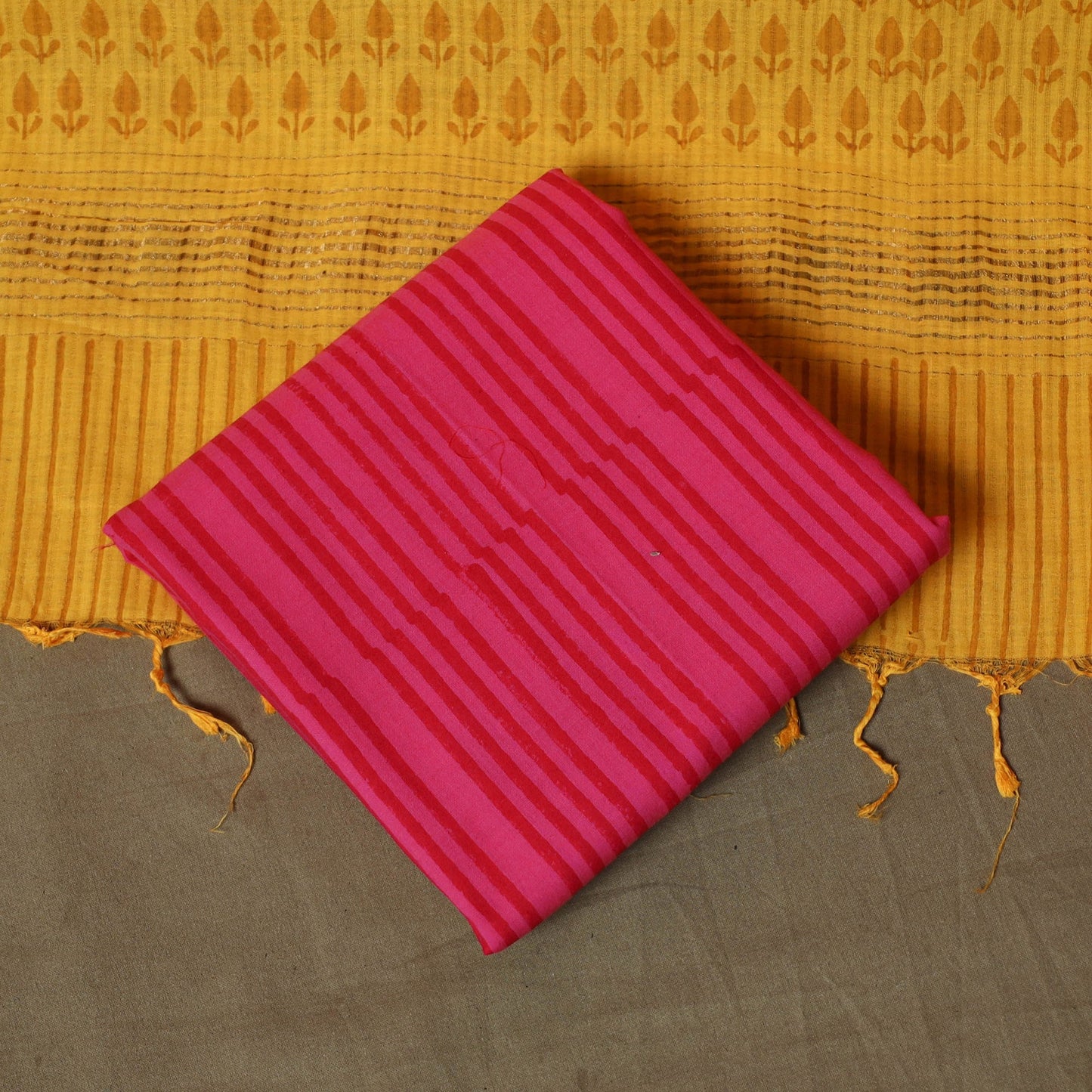 Hand block print mangalagiri cotton 3pc unstitched dress