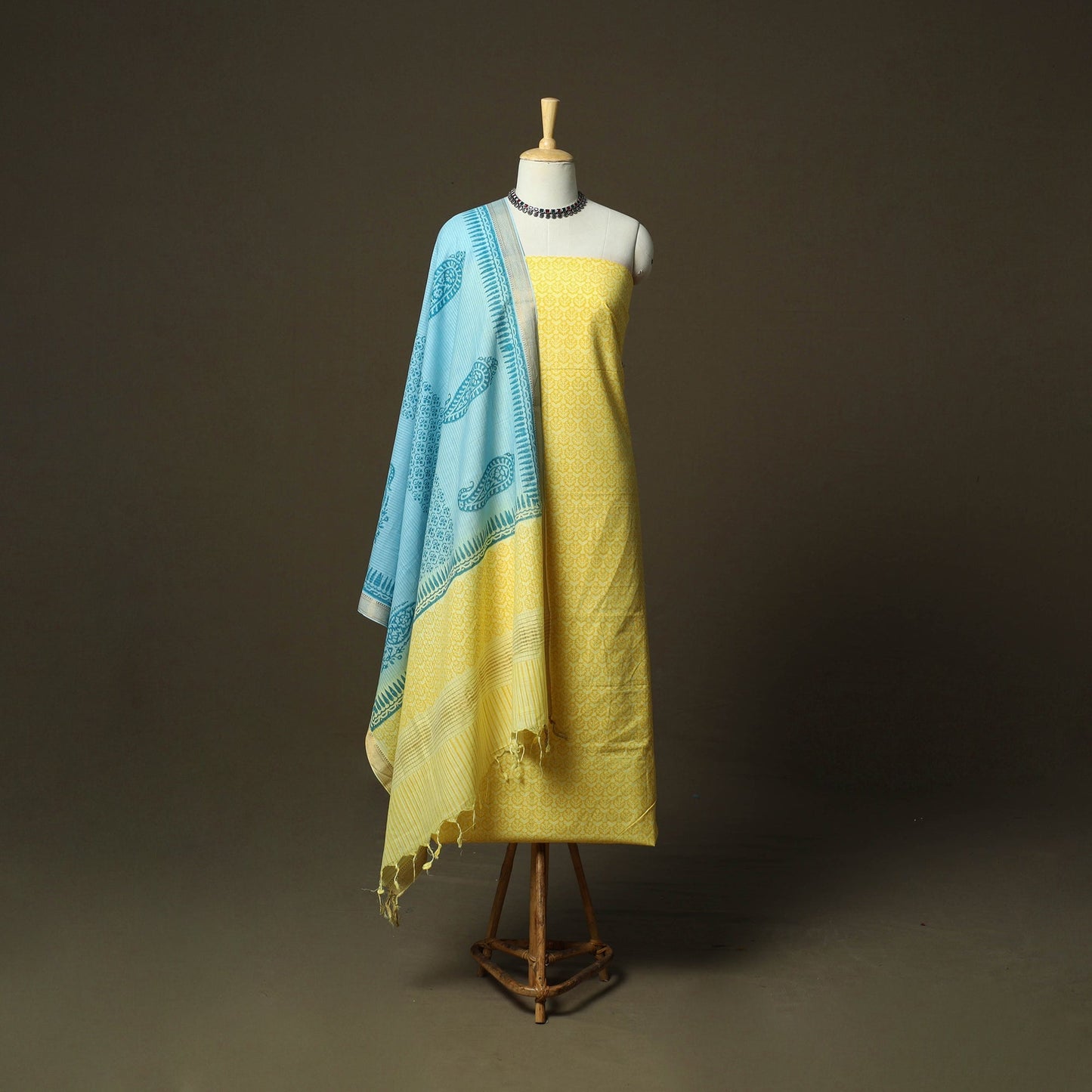 Hand block print mangalagiri cotton 3pc unstitched dress
