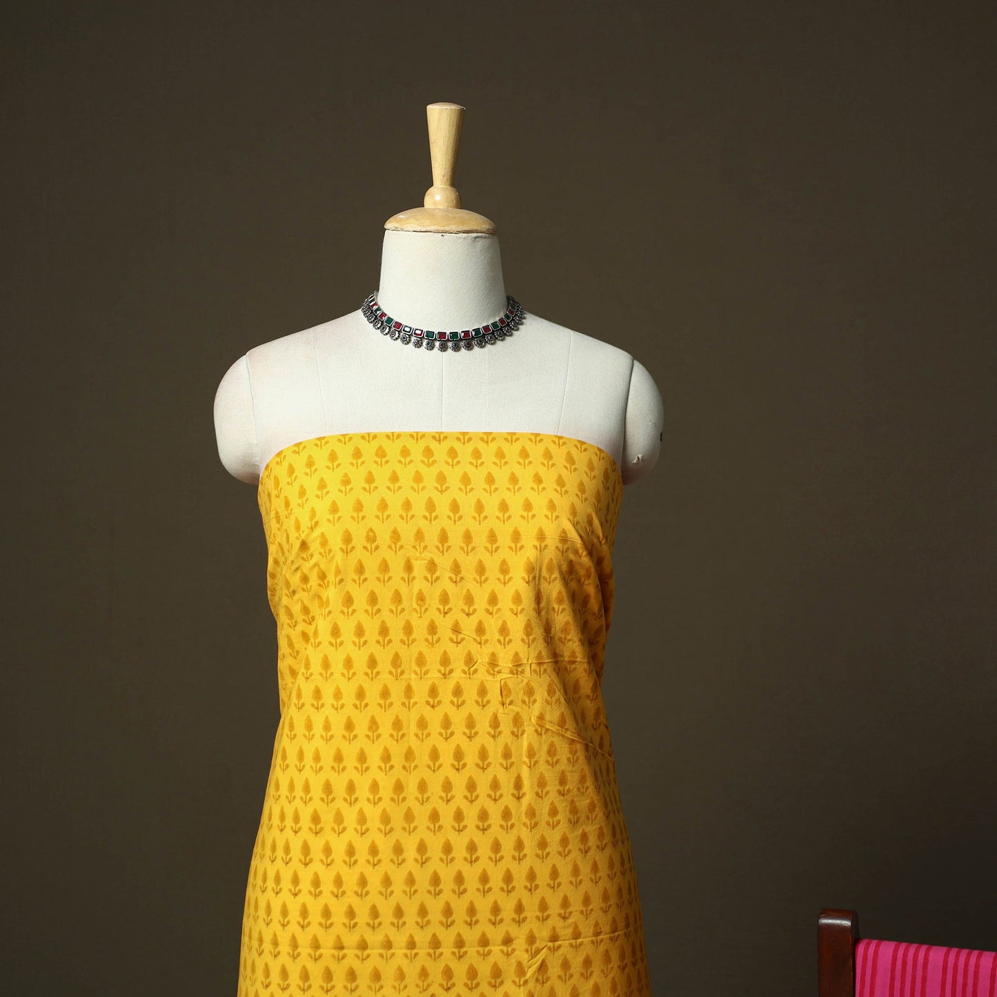 Hand block print mangalagiri cotton 3pc unstitched dress