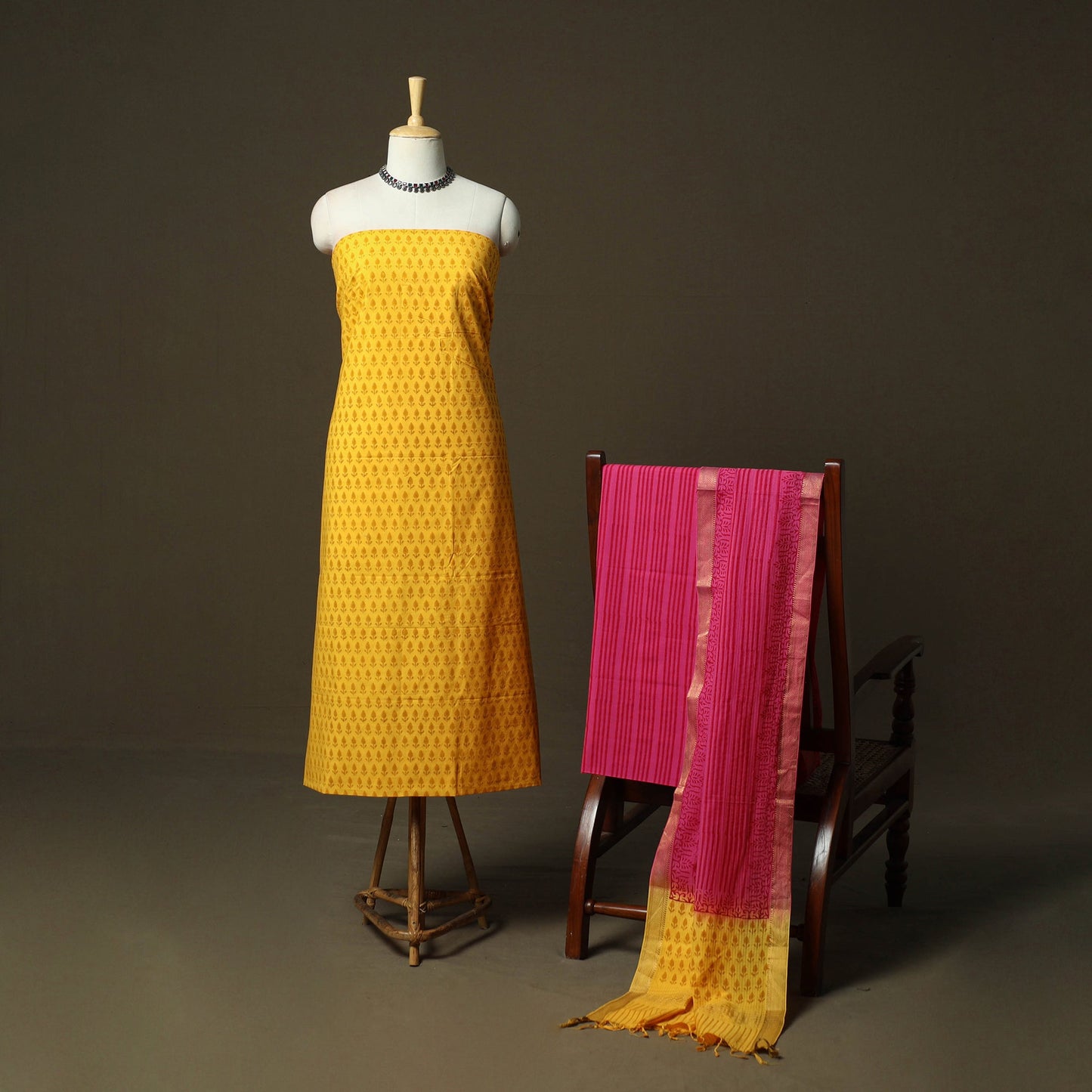Hand block print mangalagiri cotton 3pc unstitched dress