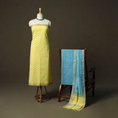 Hand block print mangalagiri cotton 3pc unstitched dress