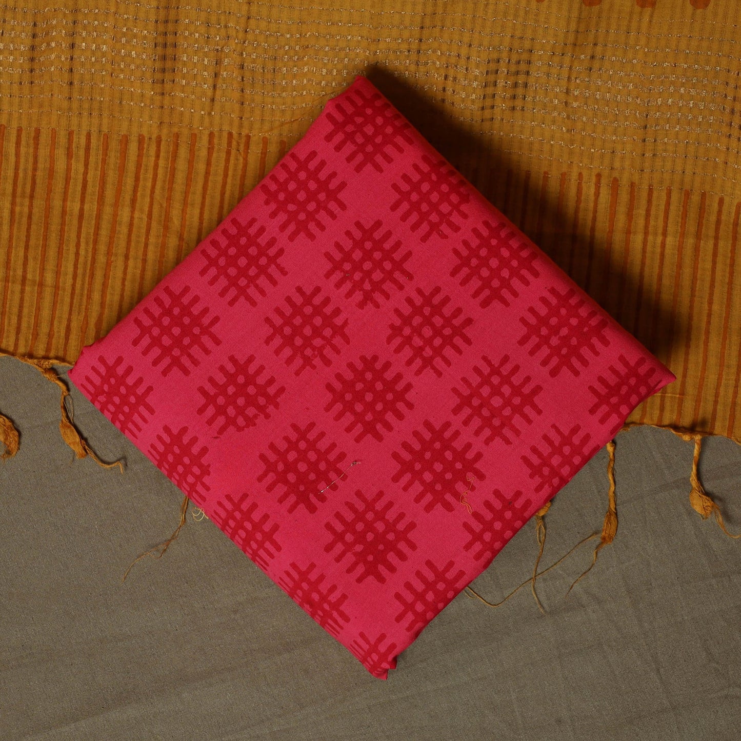 Hand block print mangalagiri cotton 3pc unstitched dress