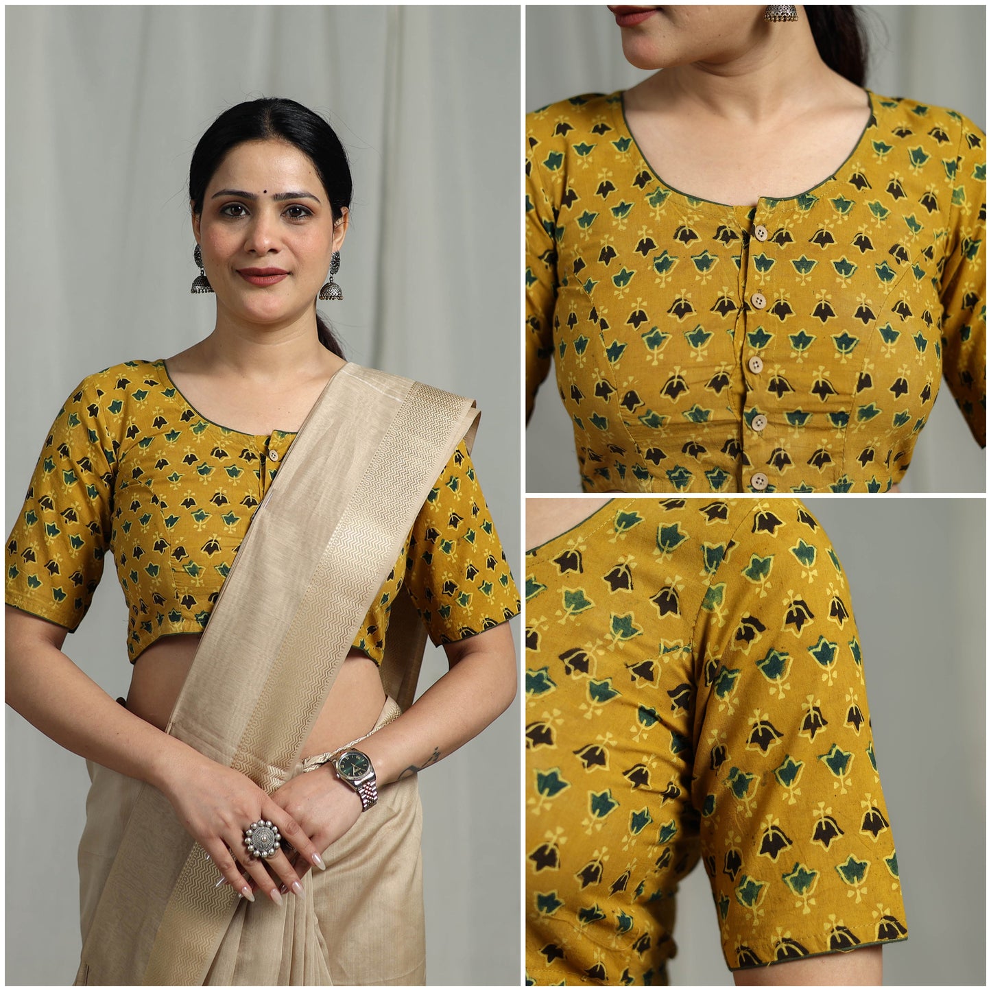 Hand natural dyed cotton readymade blouse 04 - handcrafted