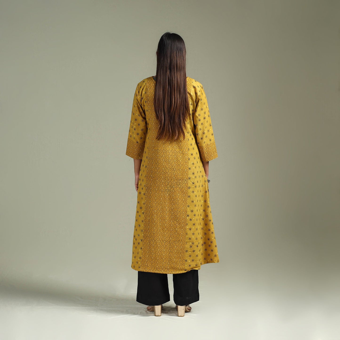 Hand block print natural dyed cotton a-line ajrakh kurta