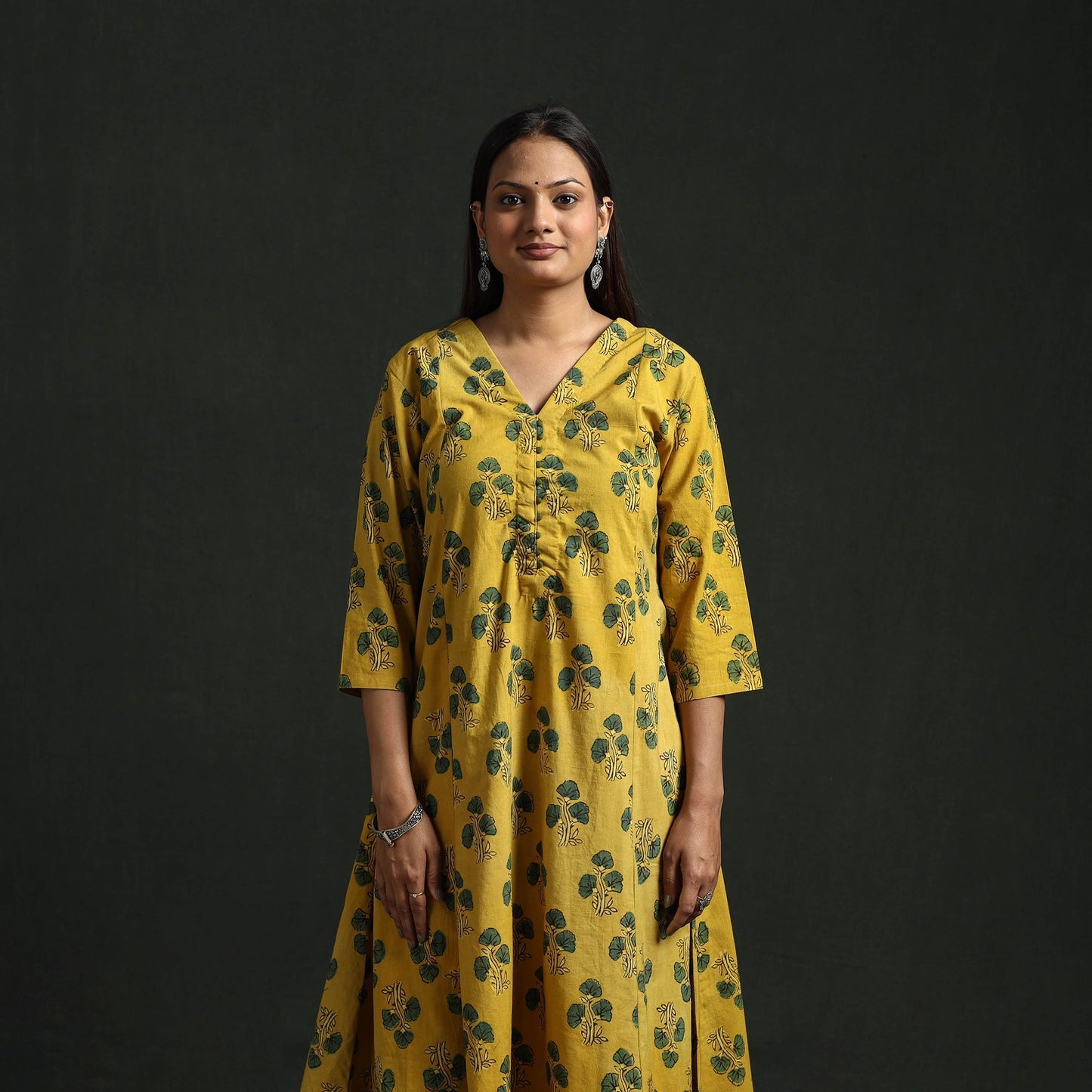 Hand block print natural dyed cotton a-line ajrakh kurta