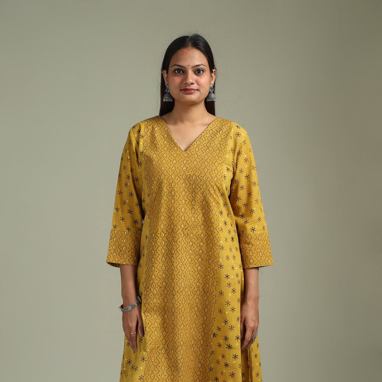 Hand block print natural dyed cotton a-line ajrakh kurta