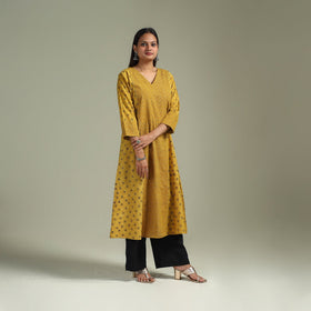 Hand block print natural dyed cotton a-line ajrakh kurta