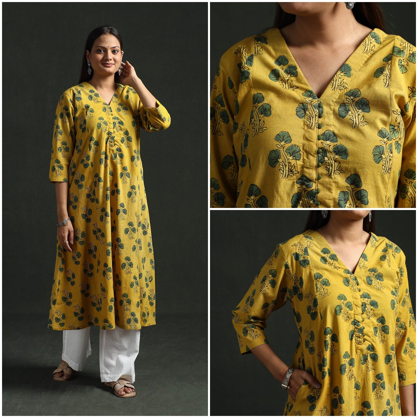 Hand block print natural dyed cotton a-line ajrakh kurta