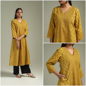 Hand block print natural dyed cotton a-line ajrakh kurta