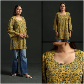 Hand block print natural dyed cotton short ajrakh kurta