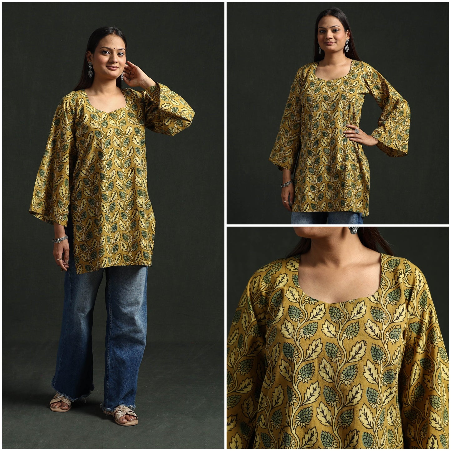 Hand block print natural dyed cotton short ajrakh kurta