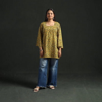 Hand block print natural dyed cotton short ajrakh kurta