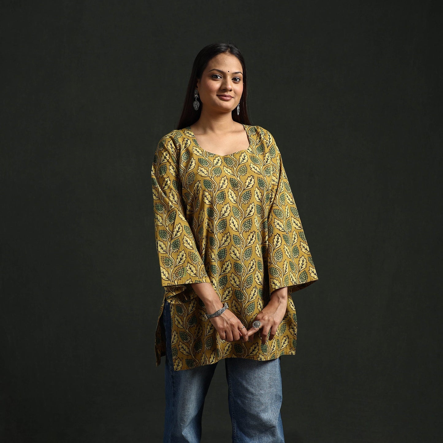 Hand block print natural dyed cotton short ajrakh kurta