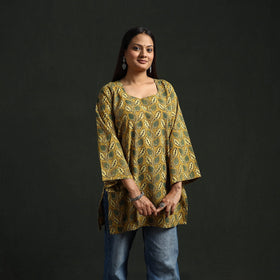 Hand block print natural dyed cotton short ajrakh kurta