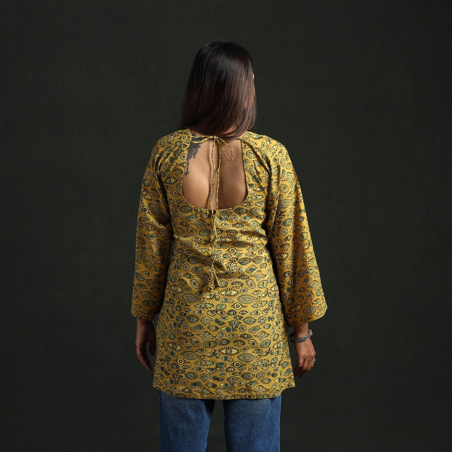 Hand block print natural dyed cotton short ajrakh kurta
