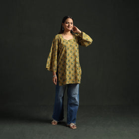 Hand block print natural dyed cotton short ajrakh kurta