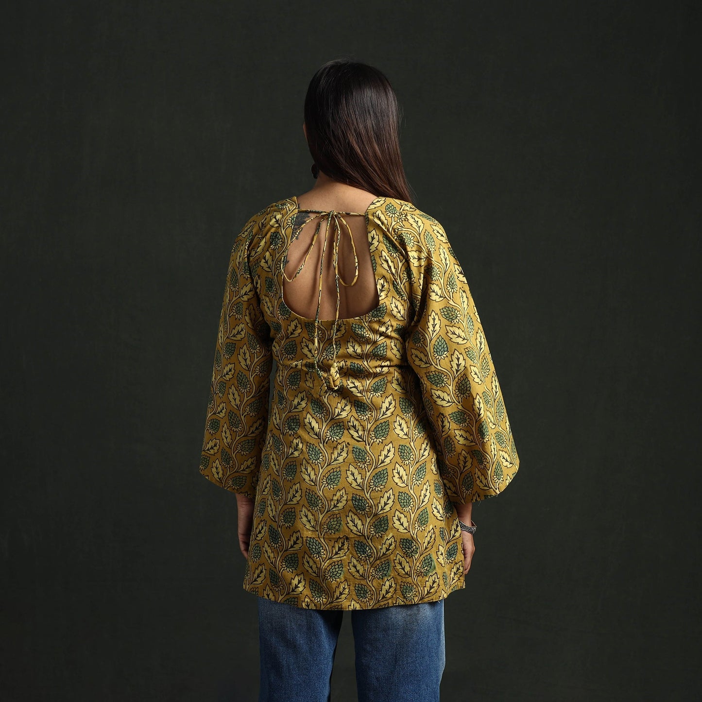 Hand block print natural dyed cotton short ajrakh kurta