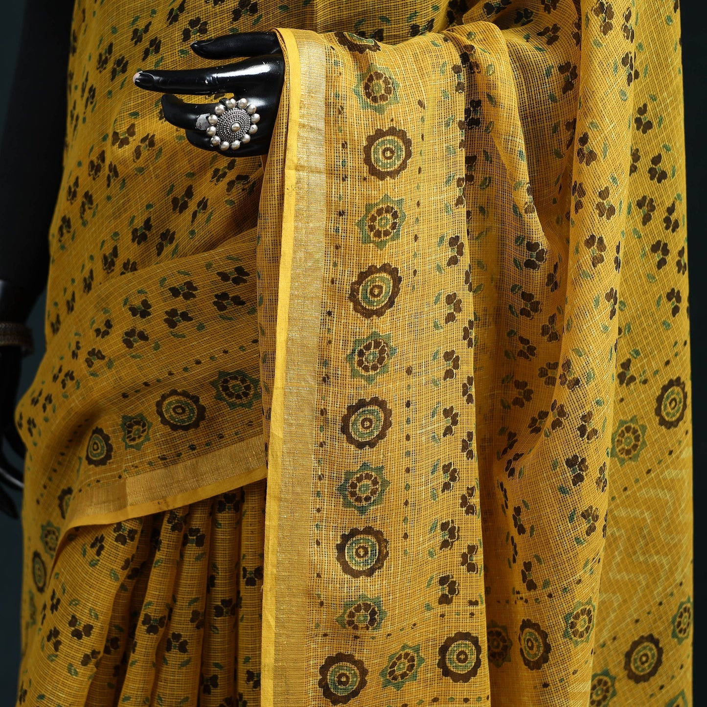 Hand block print natural dyed kota doria cotton ajrakh