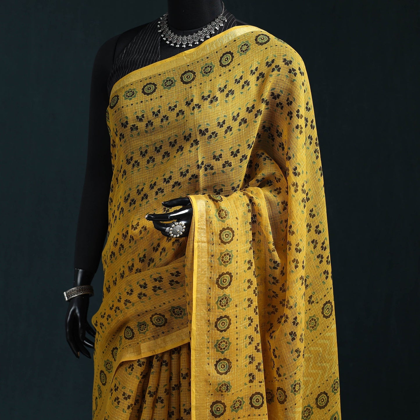 Hand block print natural dyed kota doria cotton ajrakh