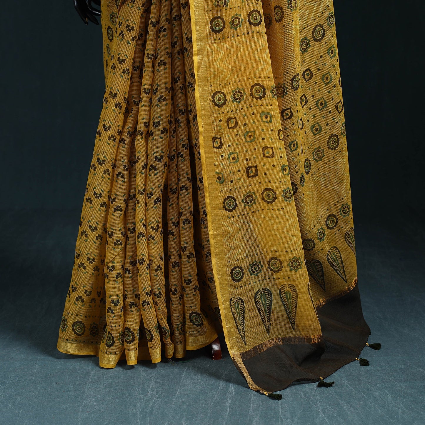 Hand block print natural dyed kota doria cotton ajrakh