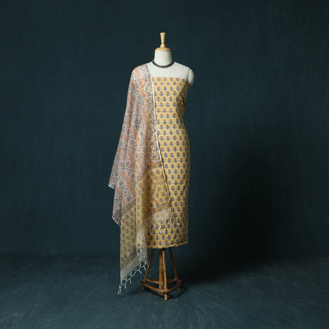 Hand block print sanganeri cotton 3pc unstitched dress