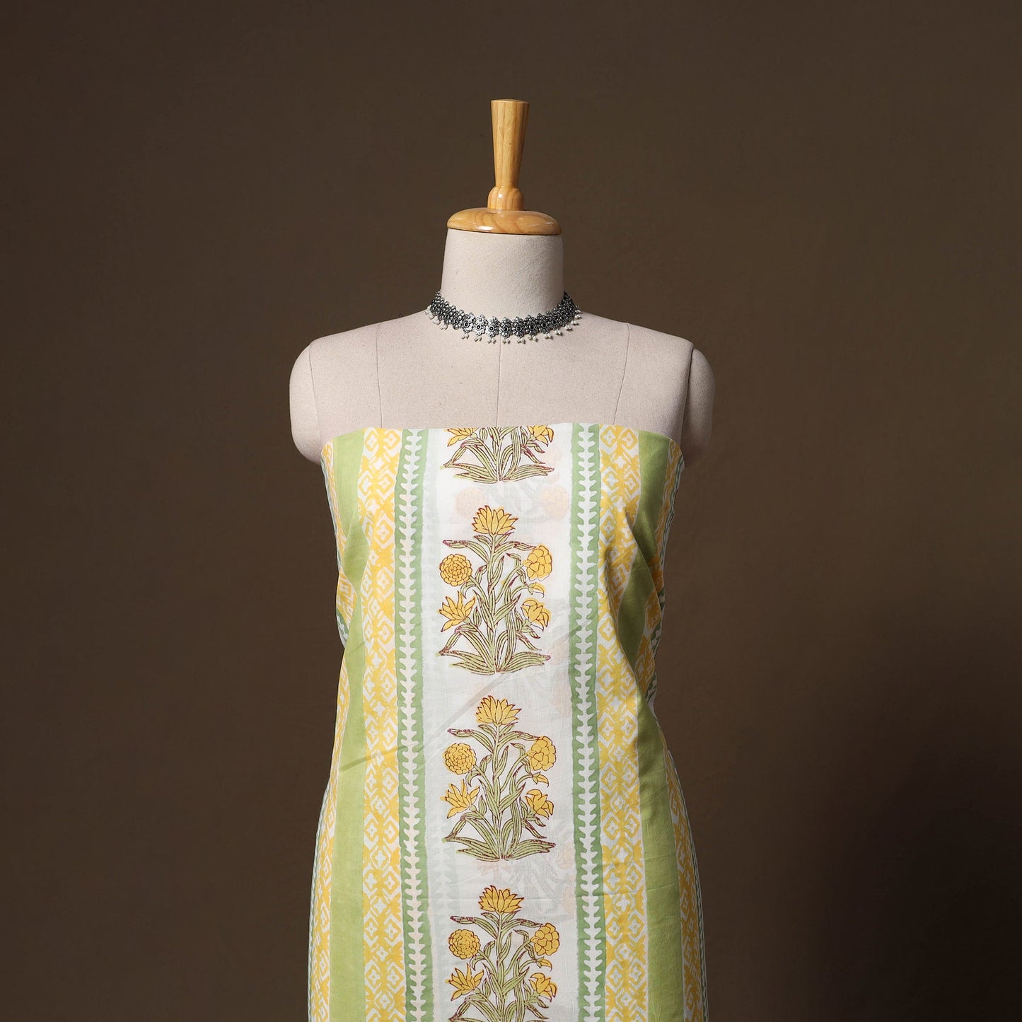 Hand block print sanganeri cotton 3pc unstitched dress