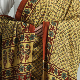 Yellow - hand printed cotton dupatta 19 - handcrafted