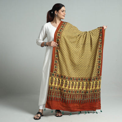 Yellow - hand printed cotton dupatta 19 - handcrafted
