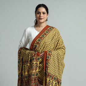 Yellow - hand printed cotton dupatta 19 - handcrafted