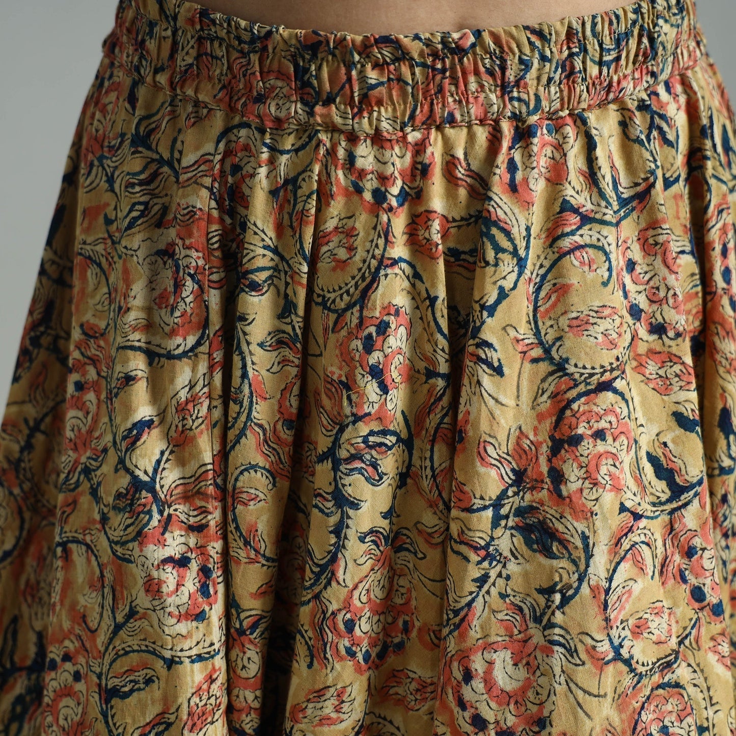 Yellow - hand printed cotton long kalamkari skirt 06