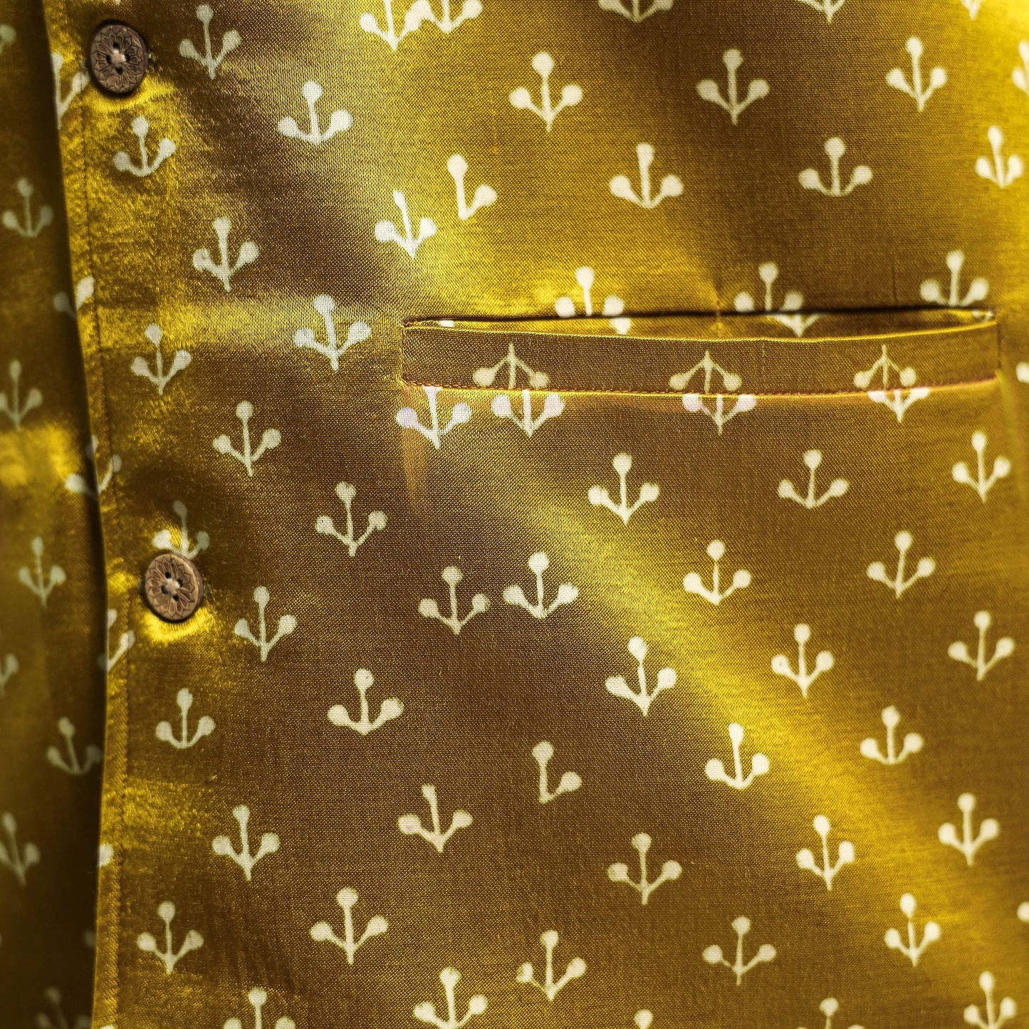 Yellow - hand printed mashru silk nehru jacket - handcrafted