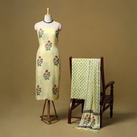 Hand sanganeri linen 3pc unstitched dress material 08