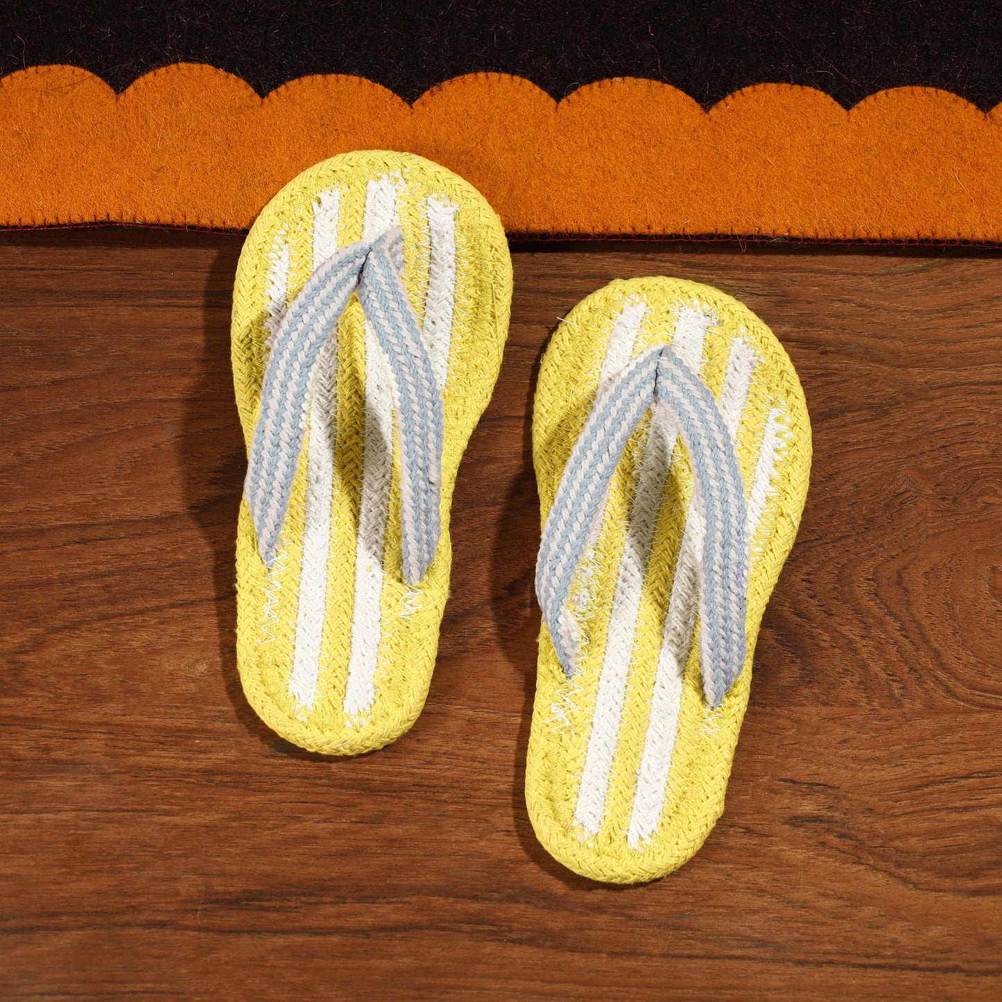 Yellow Hand Braided Cotton Stitched Home Slipper