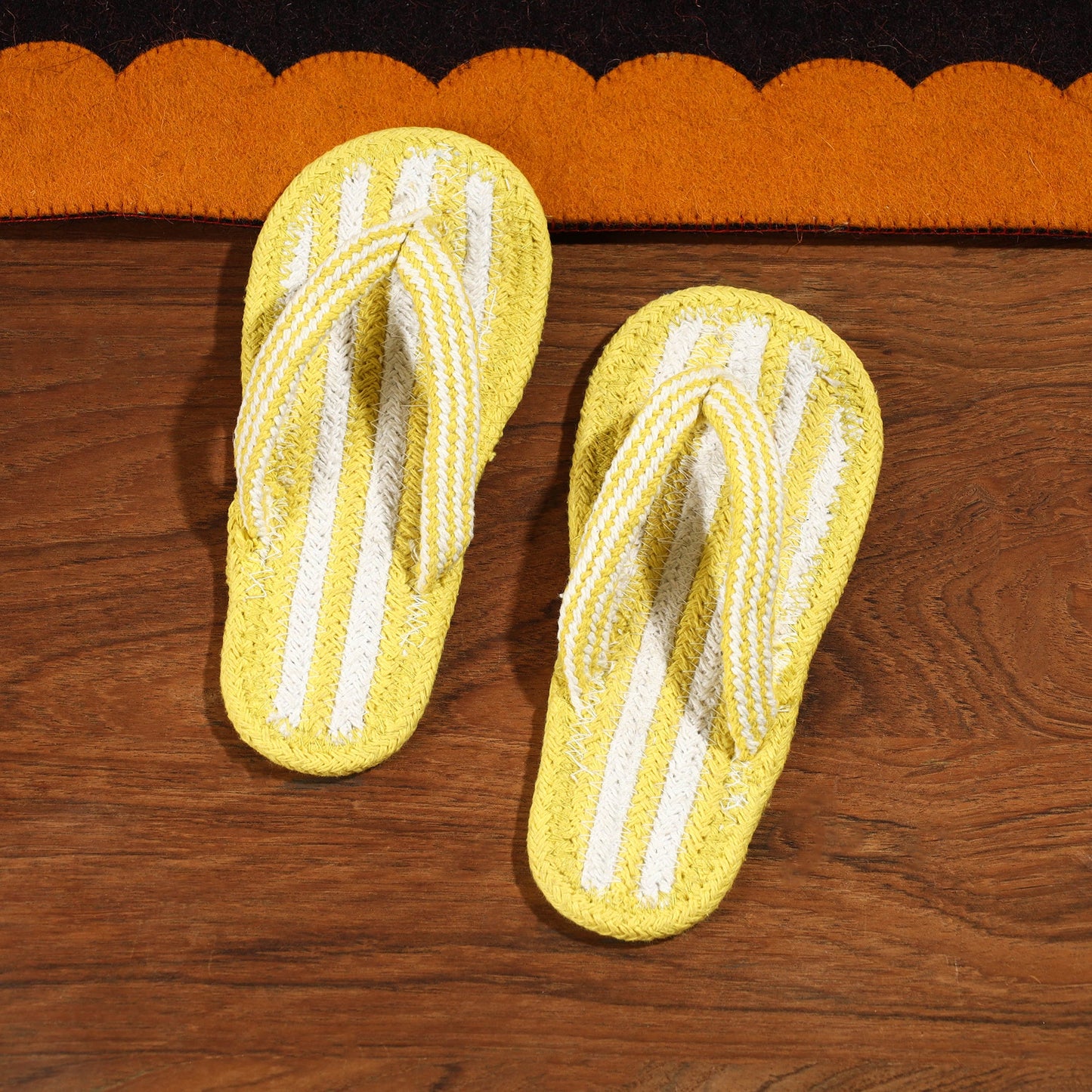 Yellow Hand Braided Cotton Stitched Home Slipper