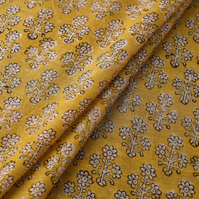 Hand Block Print Chanderi Silk Yellow Bagru Fabric