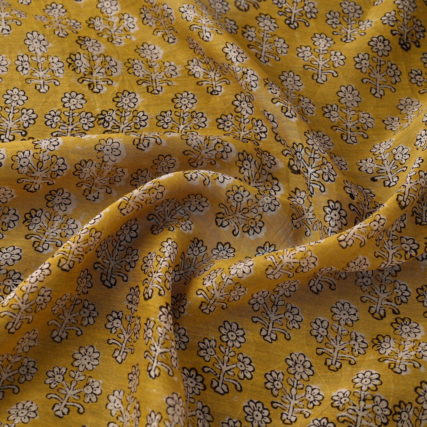 Hand Block Print Chanderi Silk Yellow Bagru Fabric