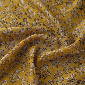 Hand Block Print Chanderi Silk Yellow Bagru Fabric