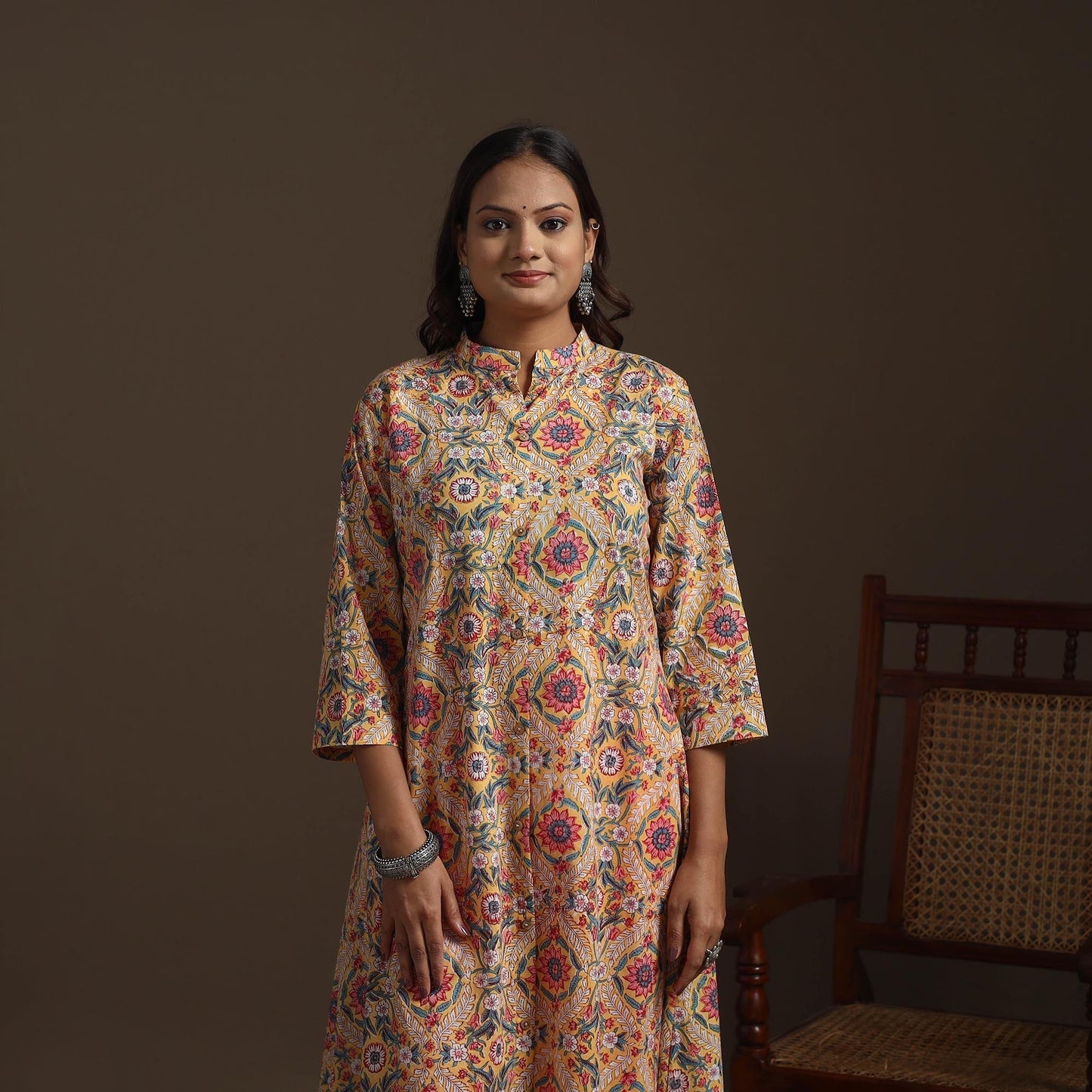 Hand cotton a-line sanganeri kurta for women 02