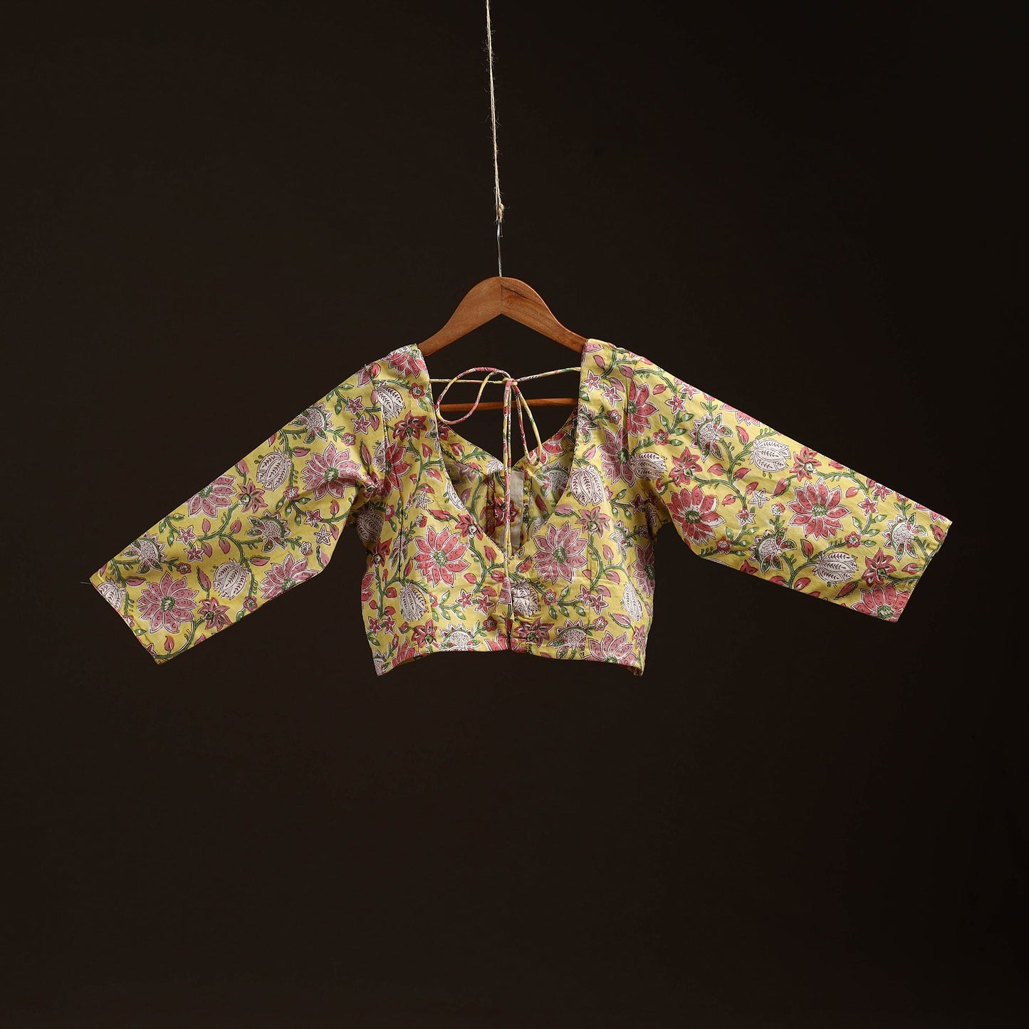 Yellow - hand cotton sanganeri readymade blouse 03