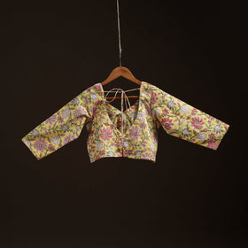 Yellow - hand cotton sanganeri readymade blouse 03
