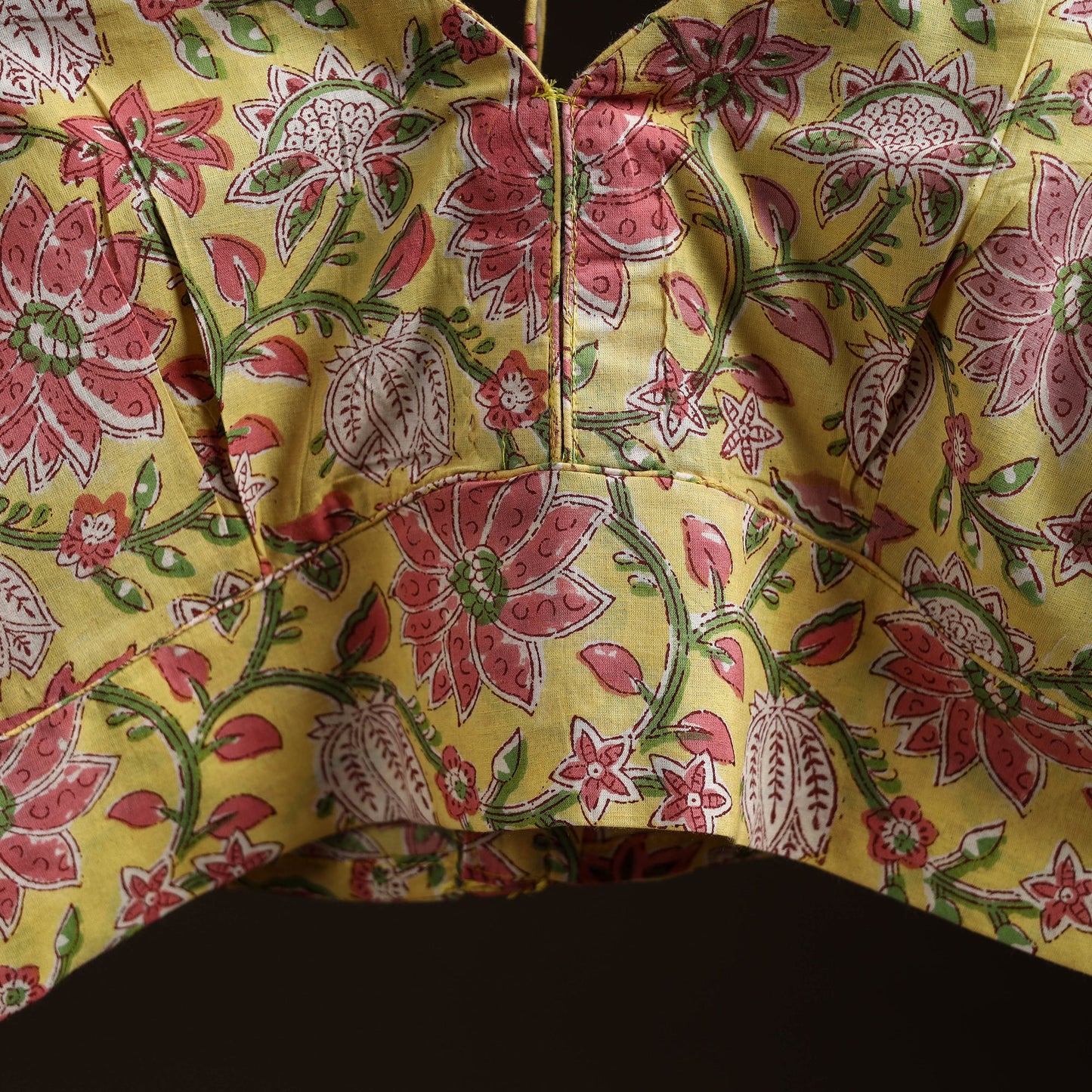 Yellow - hand cotton sanganeri readymade blouse 03