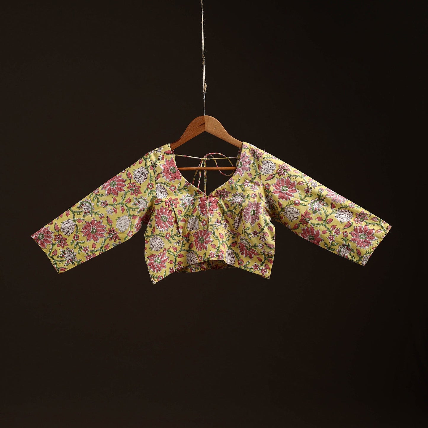 Yellow - hand cotton sanganeri readymade blouse 03