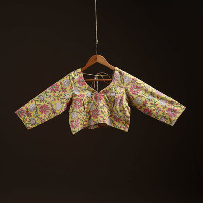 Yellow - hand cotton sanganeri readymade blouse 03