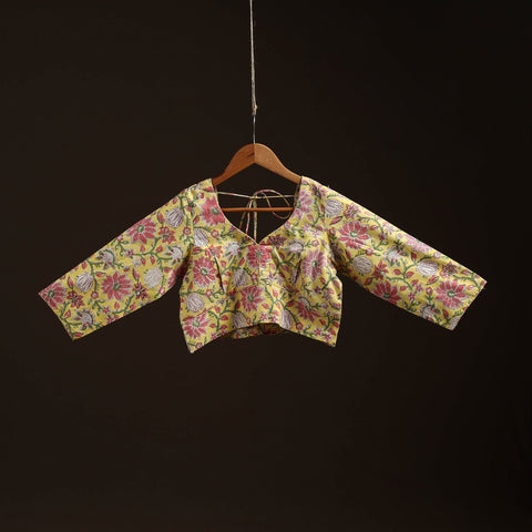 Yellow - hand cotton sanganeri readymade blouse 03
