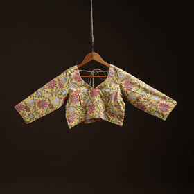Yellow - hand cotton sanganeri readymade blouse 03