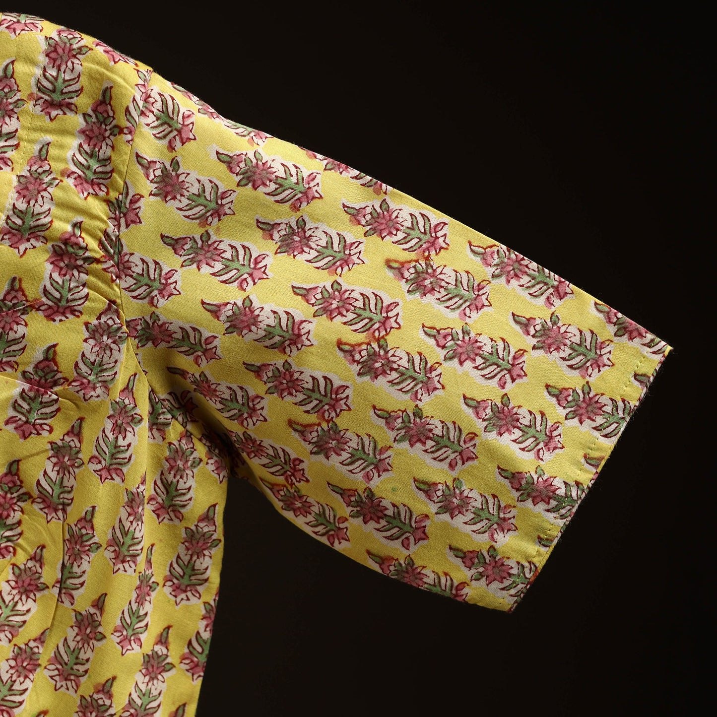 Yellow - hand cotton sanganeri readymade blouse 09